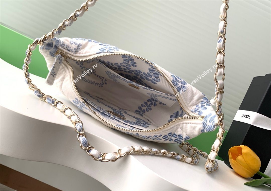 Chanel Printed Denim Large Hobo Bag White/Blue 2025 AS5431 (yezi-250702089)