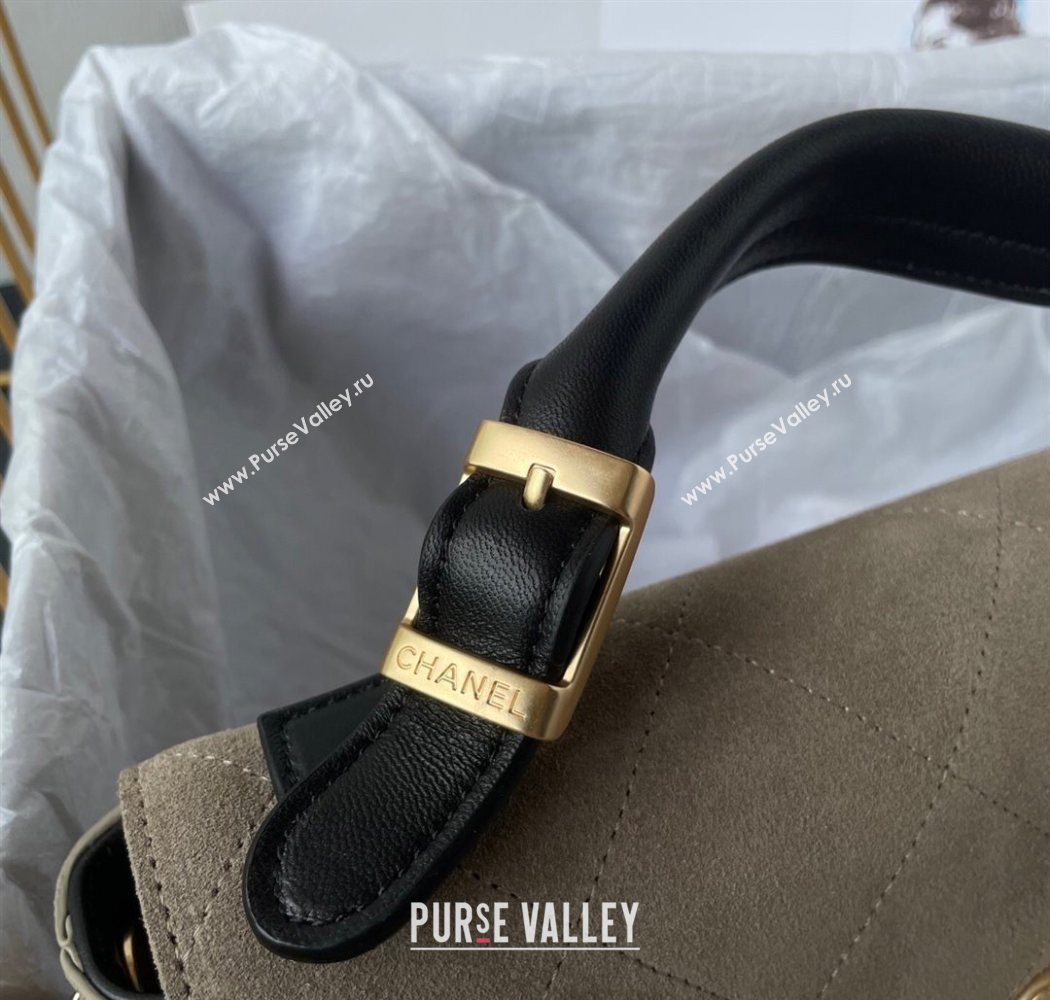 Chanel Suede Lambskin Large Flap Bag with Top Handle Grey/Black 2025 AS5637 (yezi-250703008)