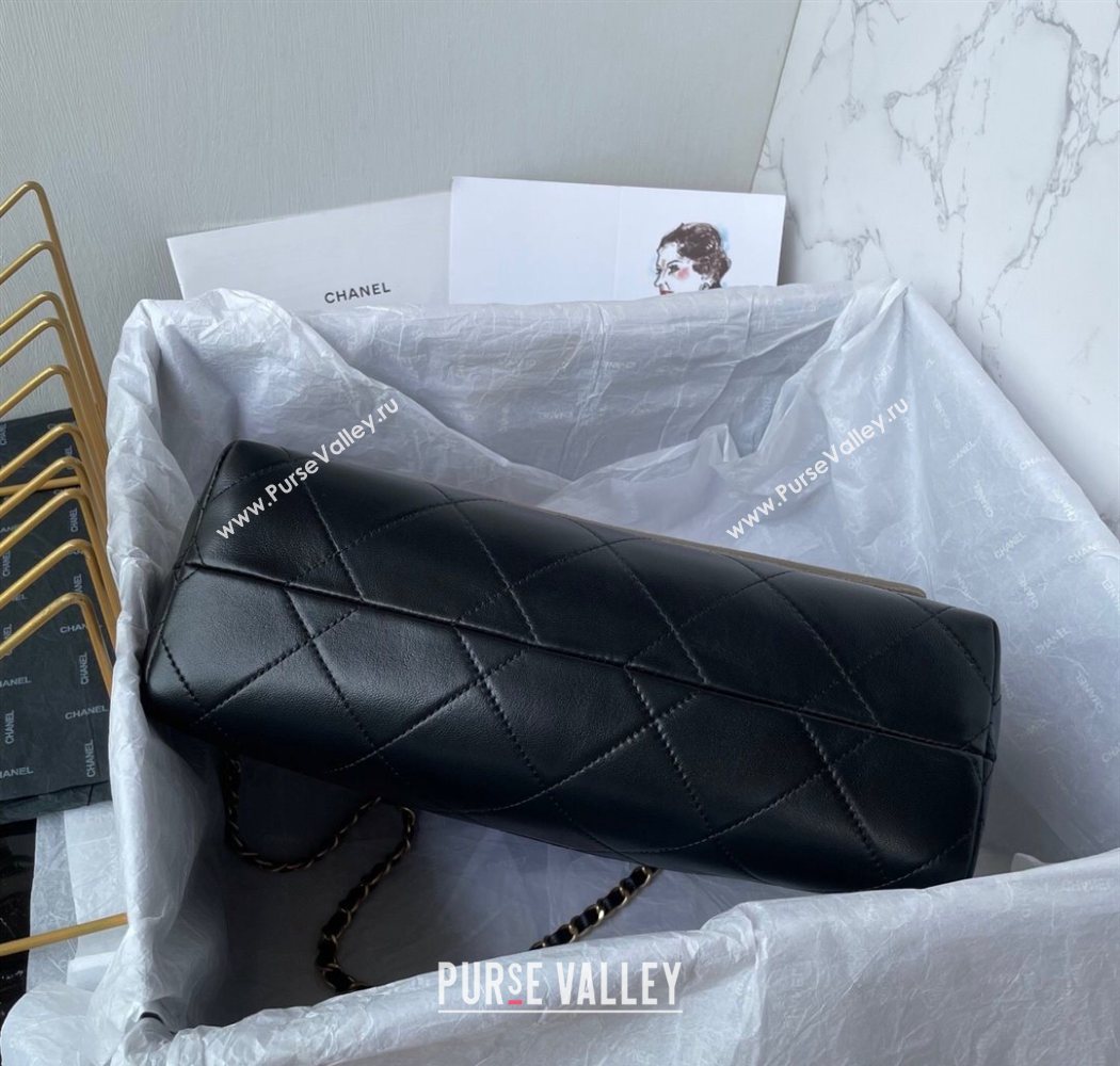 Chanel Suede Lambskin Large Flap Bag with Top Handle Grey/Black 2025 AS5637 (yezi-250703008)