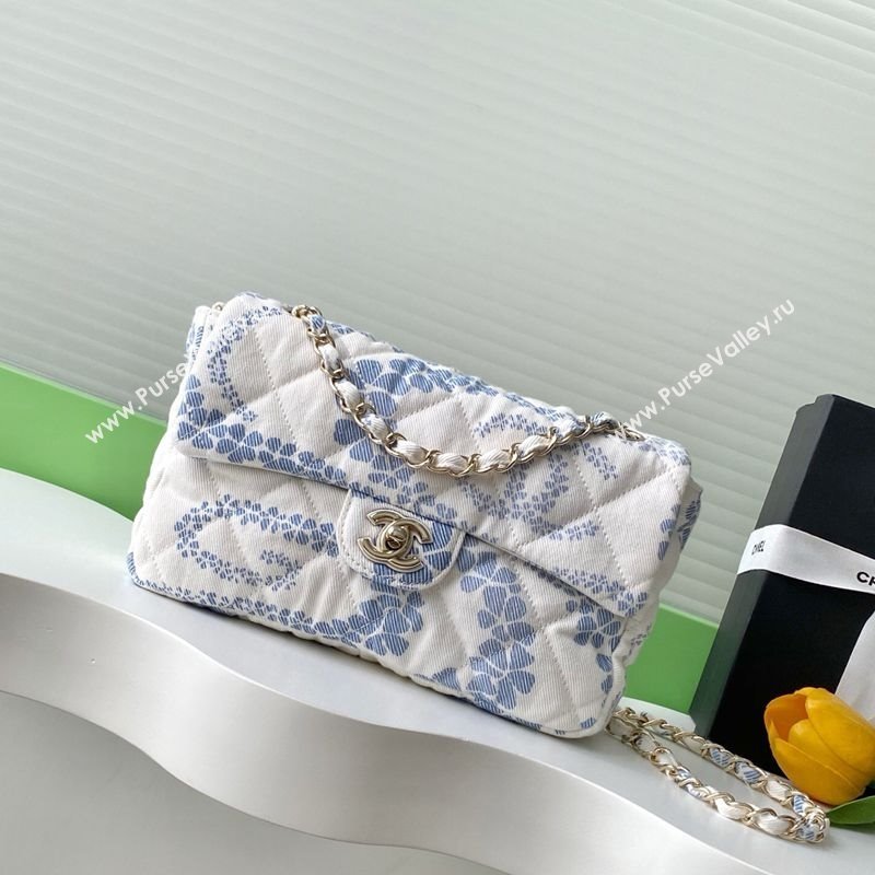 Chanel Printed Denim Flap Bag White/Blue 2025 AS5454 (yezi-250702092)