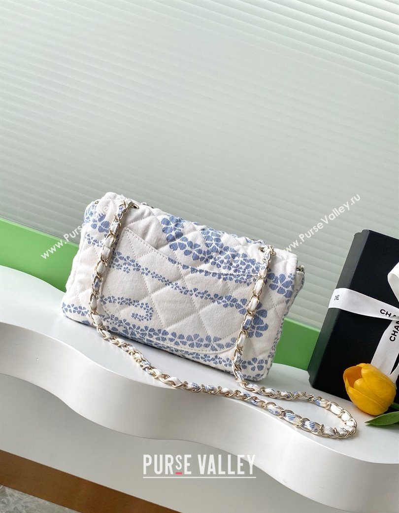 Chanel Printed Denim Flap Bag White/Blue 2025 AS5454 (yezi-250702092)