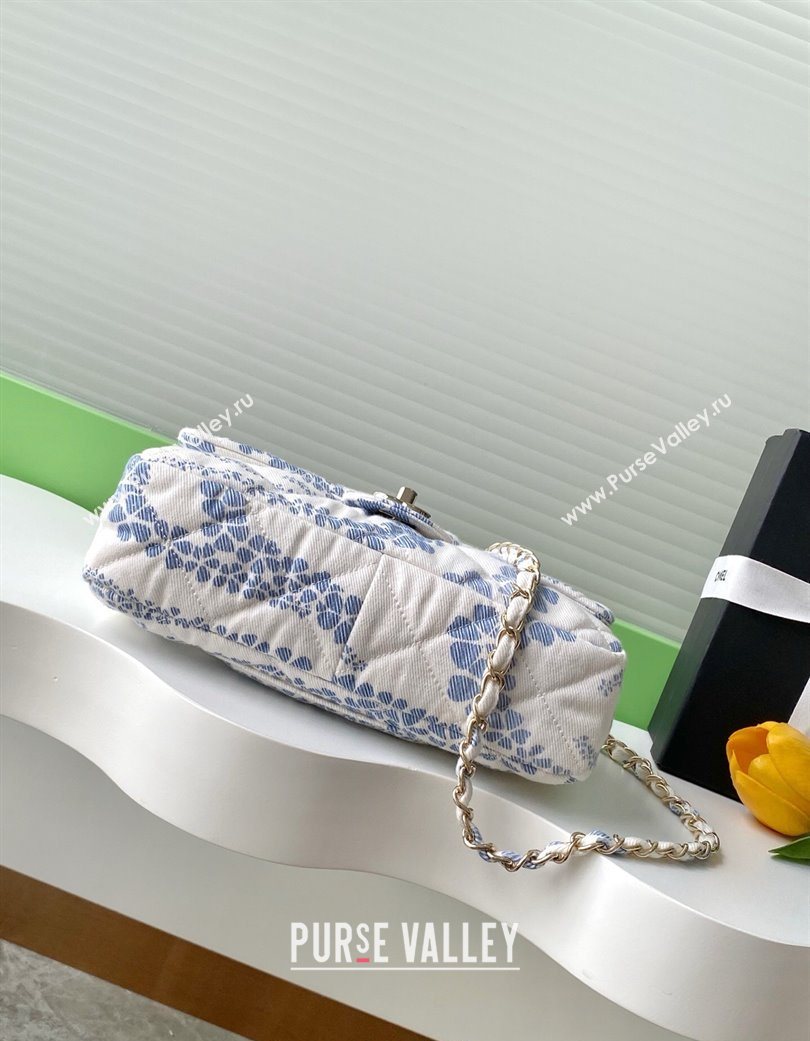 Chanel Printed Denim Flap Bag White/Blue 2025 AS5454 (yezi-250702092)