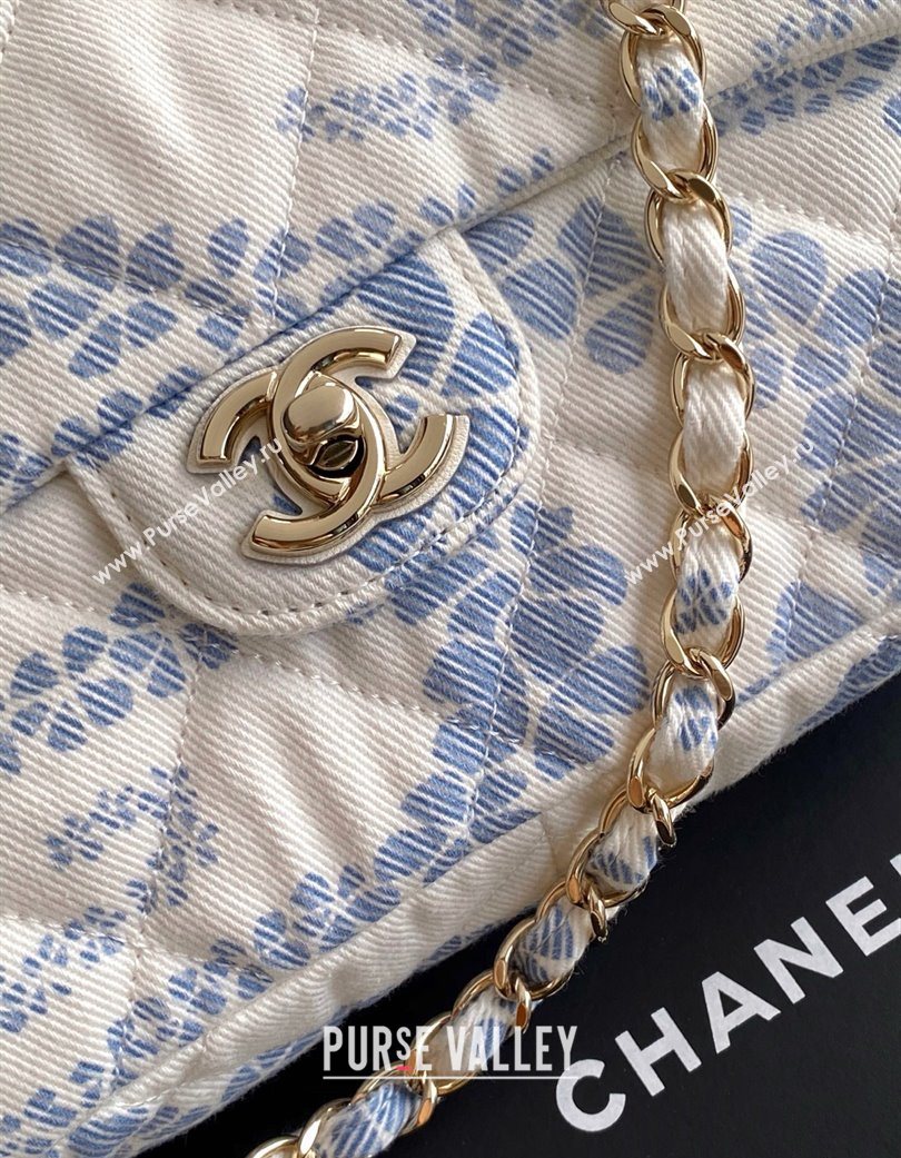Chanel Printed Denim Flap Bag White/Blue 2025 AS5454 (yezi-250702092)