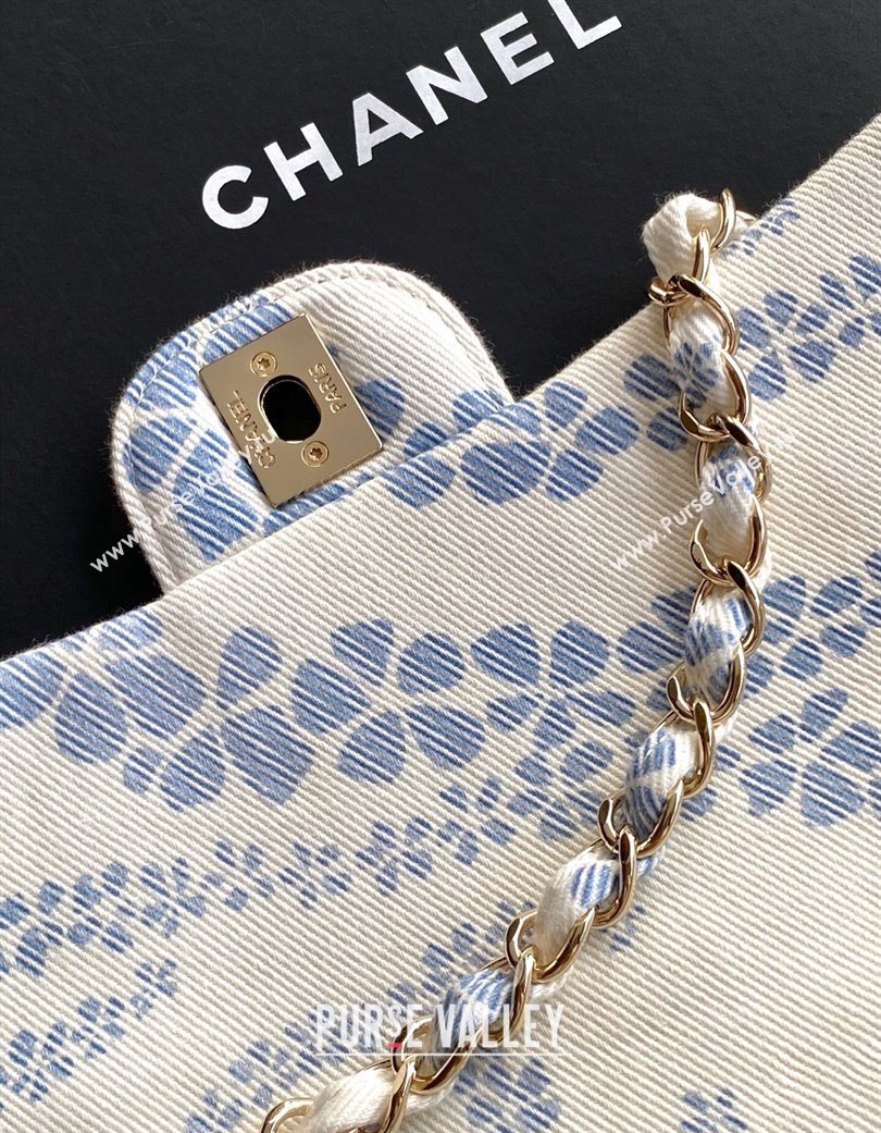 Chanel Printed Denim Flap Bag White/Blue 2025 AS5454 (yezi-250702092)