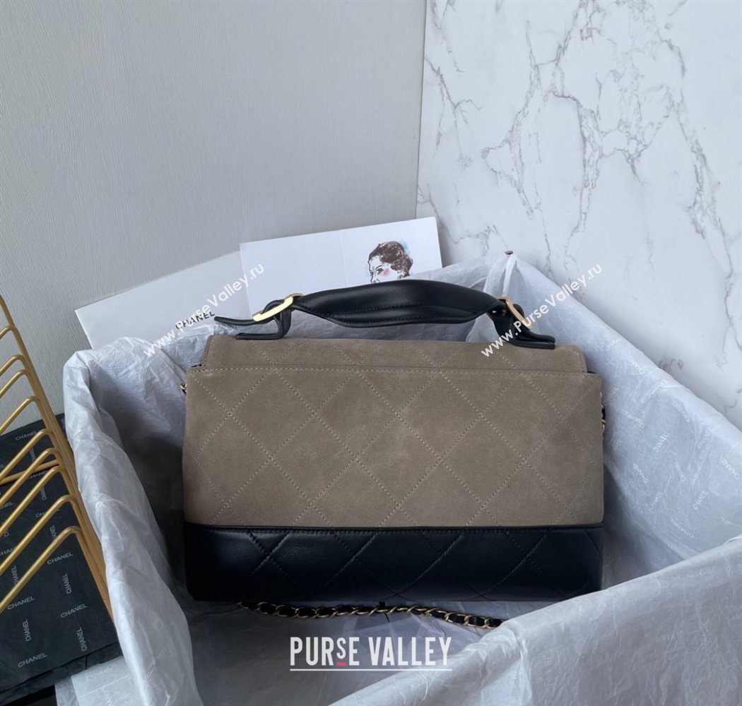 Chanel Suede Lambskin Large Flap Bag with Top Handle Grey/Black 2025 AS5637 (yezi-250703008)