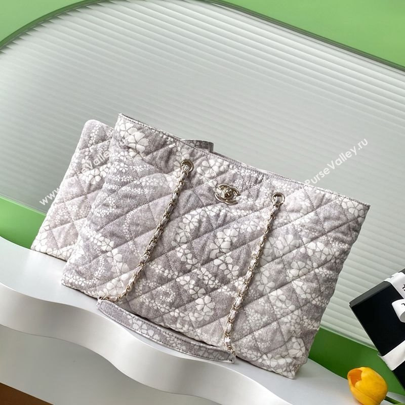 Chanel Printed Denim Shopping Bag Grey/White 2025 AS5429 (yezi-250702093)