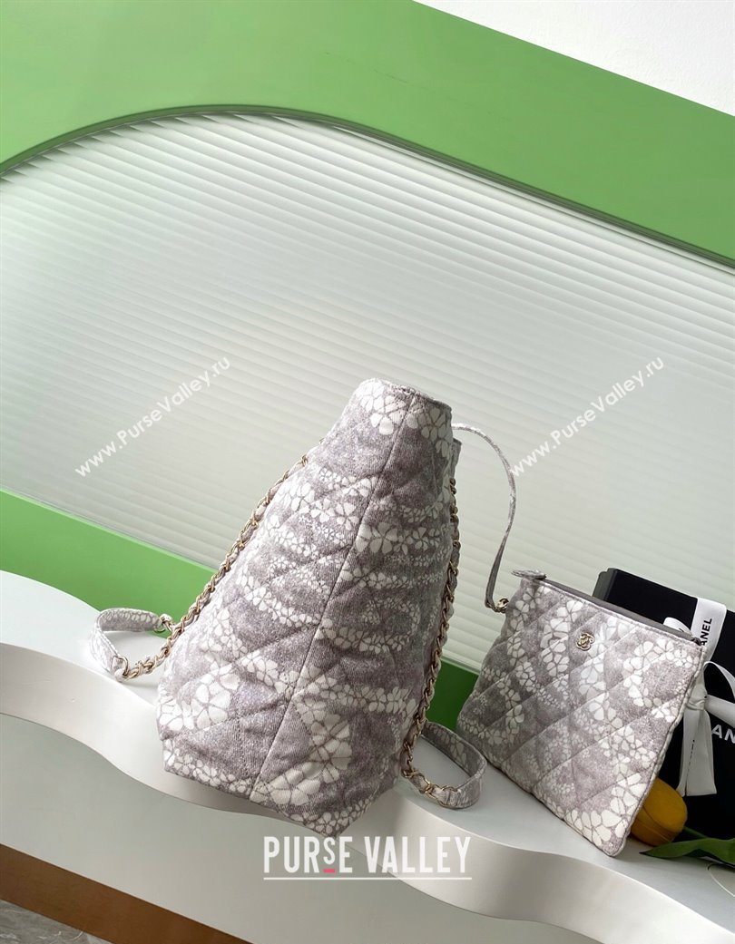 Chanel Printed Denim Shopping Bag Grey/White 2025 AS5429 (yezi-250702093)