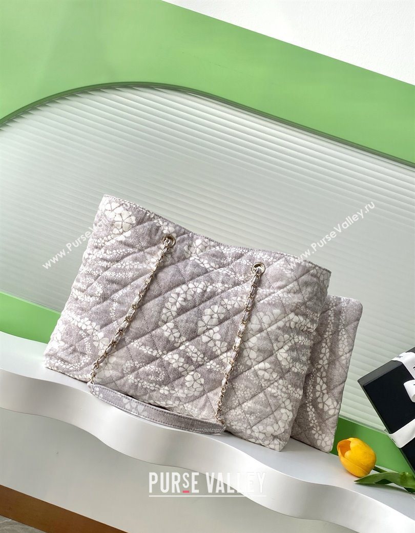 Chanel Printed Denim Shopping Bag Grey/White 2025 AS5429 (yezi-250702093)
