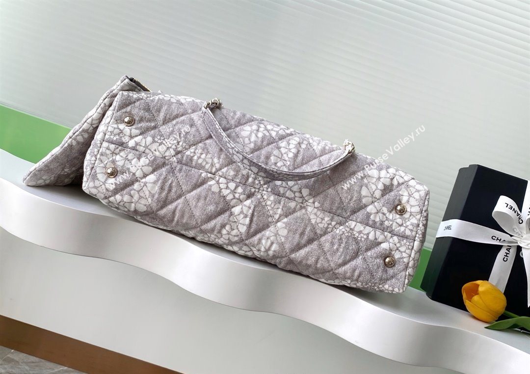 Chanel Printed Denim Shopping Bag Grey/White 2025 AS5429 (yezi-250702093)