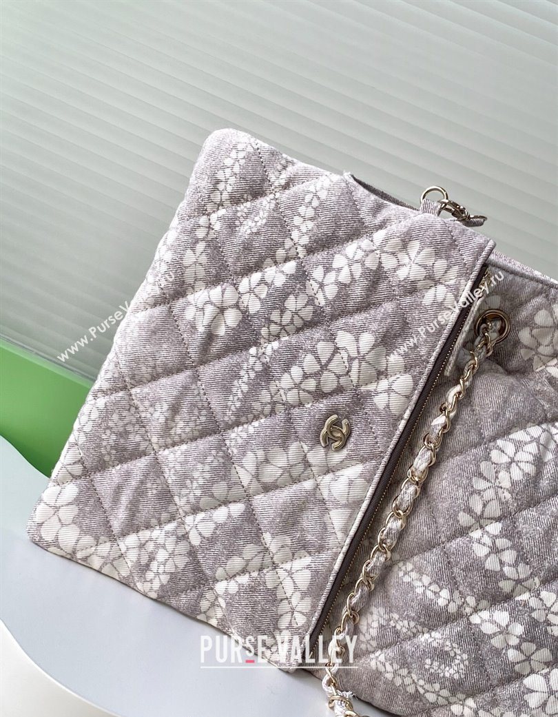 Chanel Printed Denim Shopping Bag Grey/White 2025 AS5429 (yezi-250702093)
