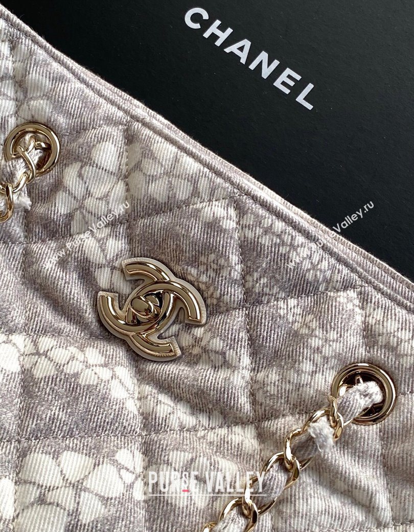 Chanel Printed Denim Shopping Bag Grey/White 2025 AS5429 (yezi-250702093)