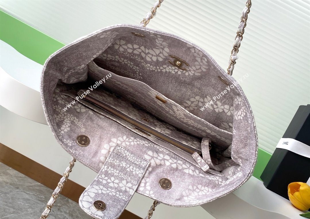 Chanel Printed Denim Shopping Bag Grey/White 2025 AS5429 (yezi-250702093)