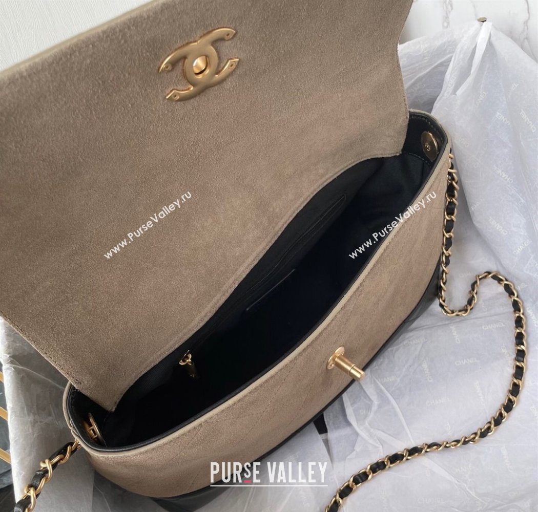 Chanel Suede Lambskin Large Flap Bag with Top Handle Grey/Black 2025 AS5637 (yezi-250703008)