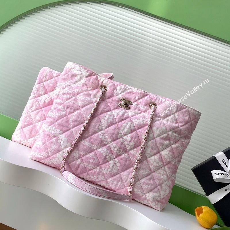 Chanel Printed Denim Shopping Bag Pink/White 2025 AS5429 (yezi-250702094)
