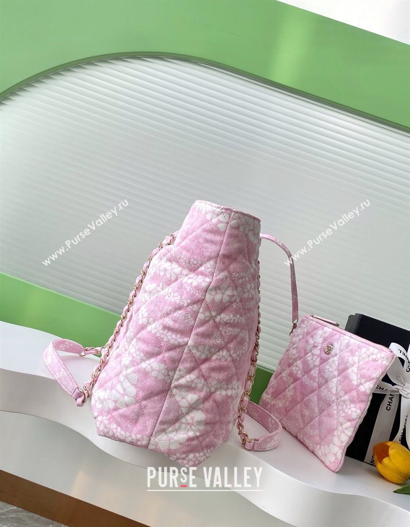 Chanel Printed Denim Shopping Bag Pink/White 2025 AS5429 (yezi-250702094)