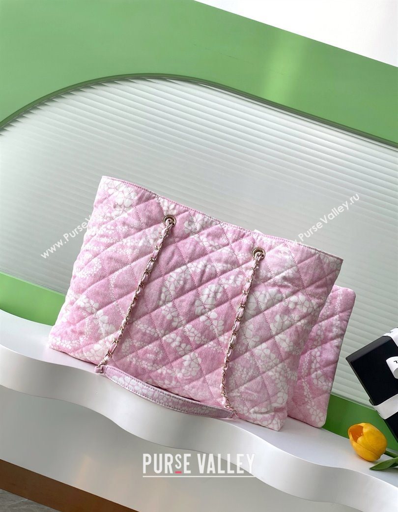 Chanel Printed Denim Shopping Bag Pink/White 2025 AS5429 (yezi-250702094)