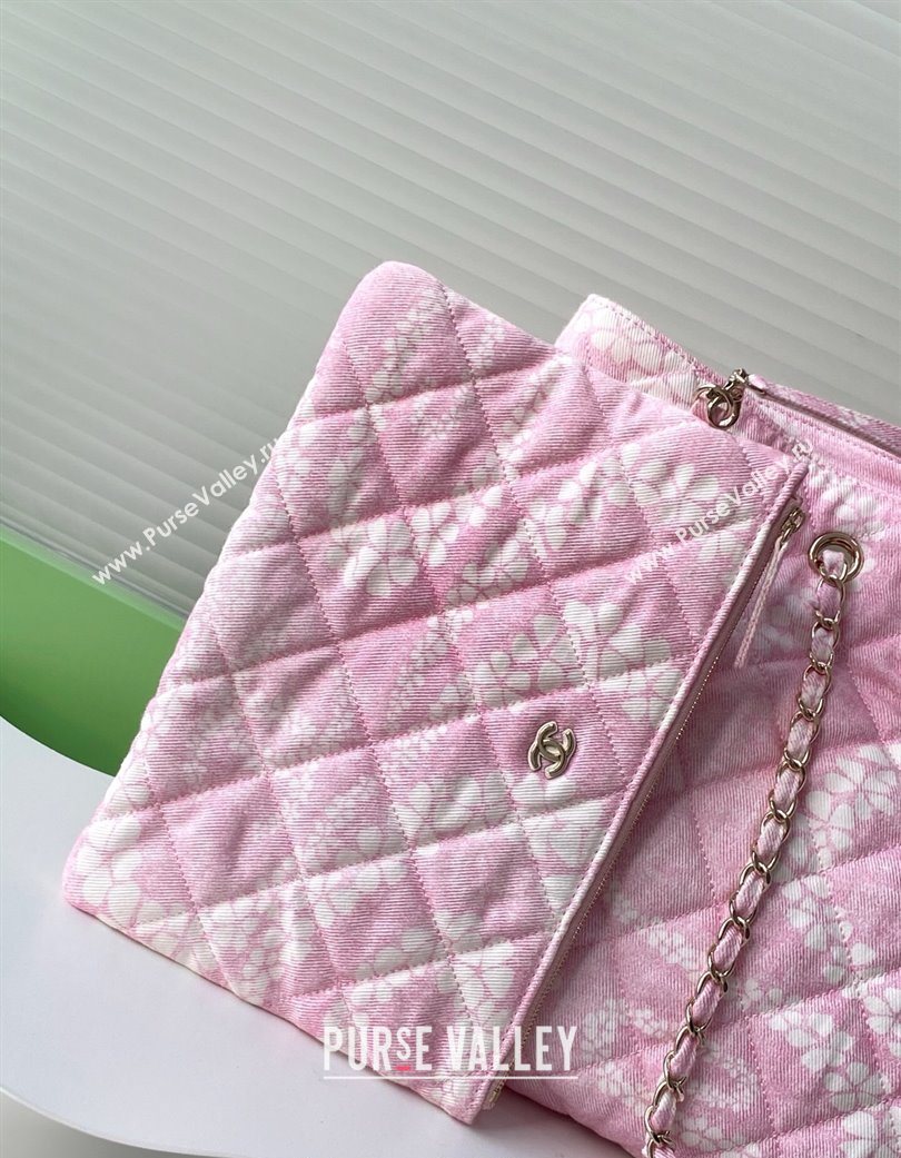 Chanel Printed Denim Shopping Bag Pink/White 2025 AS5429 (yezi-250702094)