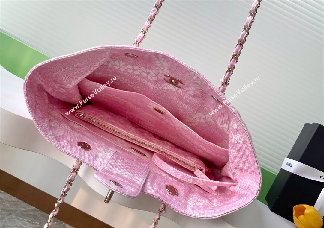 Chanel Printed Denim Shopping Bag Pink/White 2025 AS5429 (yezi-250702094)