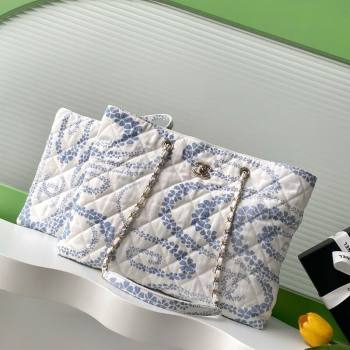 Chanel Printed Denim Shopping Bag White/Blue 2025 AS5429 (yezi-250702095)
