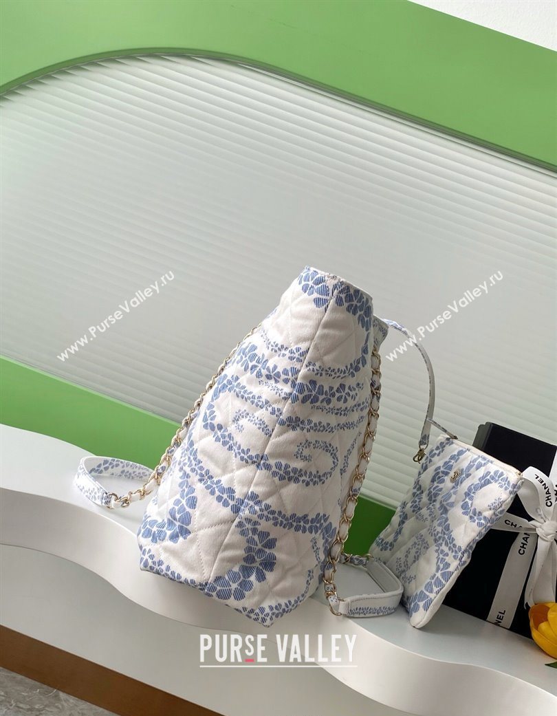 Chanel Printed Denim Shopping Bag White/Blue 2025 AS5429 (yezi-250702095)
