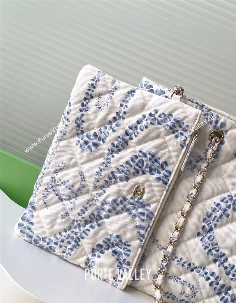 Chanel Printed Denim Shopping Bag White/Blue 2025 AS5429 (yezi-250702095)