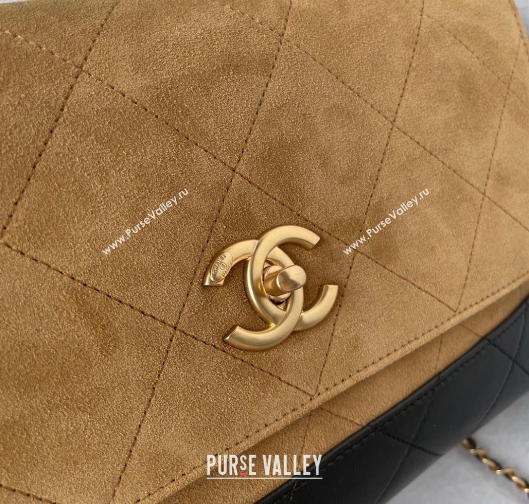 Chanel Suede Lambskin Large Flap Bag with Top Handle Beige/Black 2025 AS5637 (yezi-250703009)