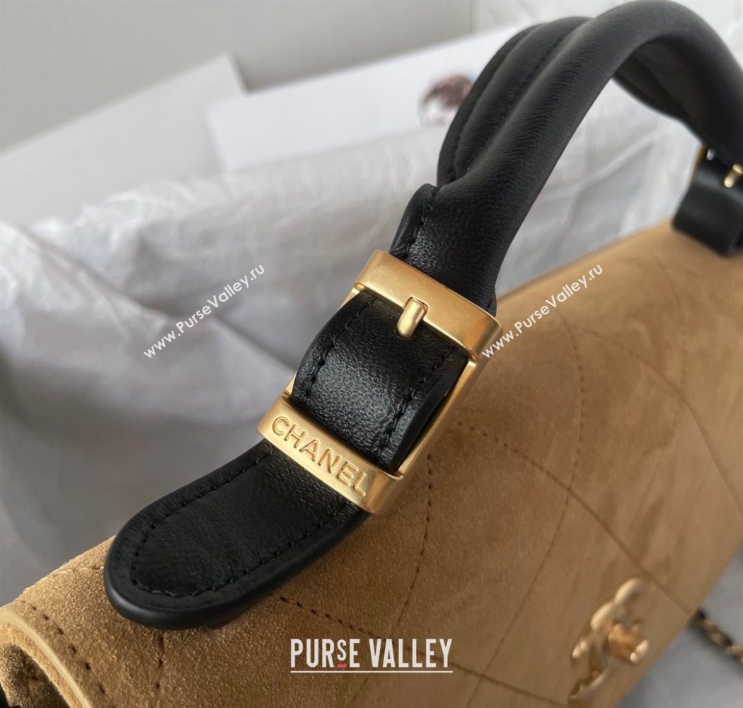 Chanel Suede Lambskin Large Flap Bag with Top Handle Beige/Black 2025 AS5637 (yezi-250703009)