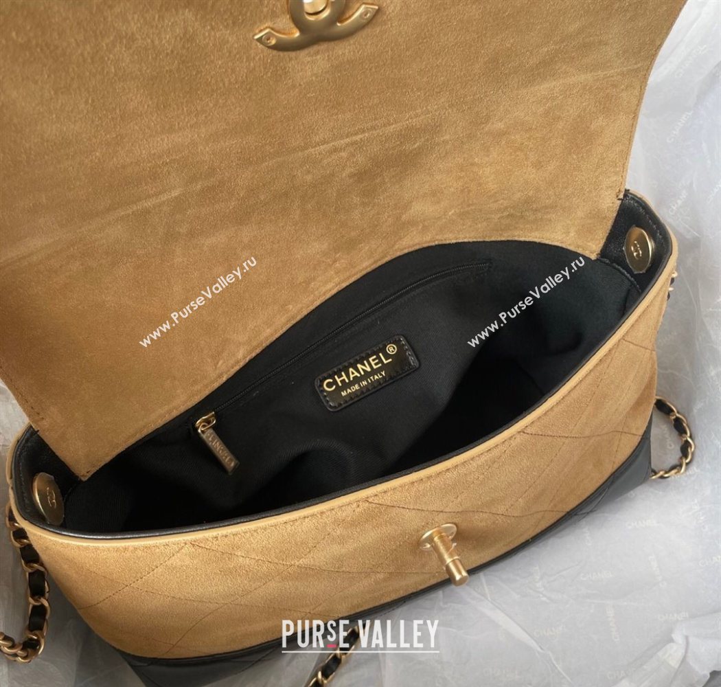Chanel Suede Lambskin Large Flap Bag with Top Handle Beige/Black 2025 AS5637 (yezi-250703009)