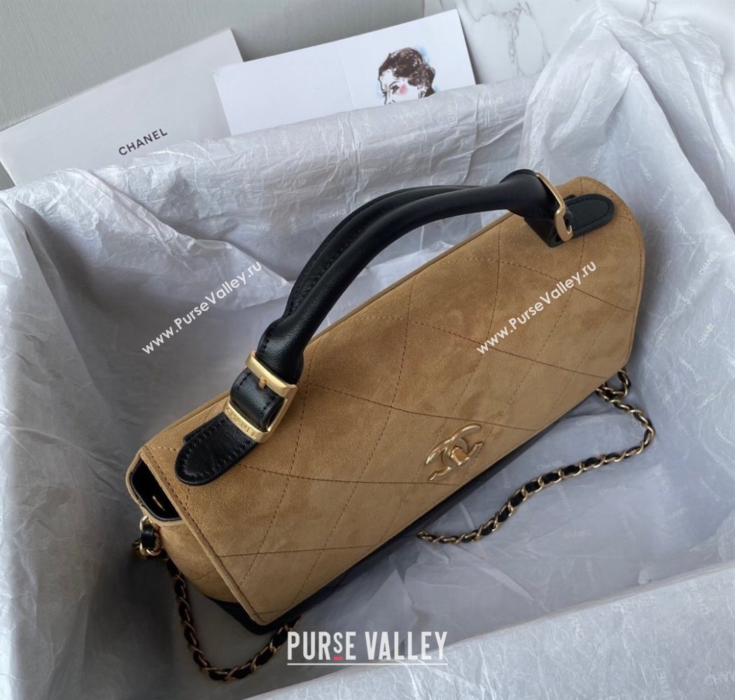 Chanel Suede Lambskin Large Flap Bag with Top Handle Beige/Black 2025 AS5637 (yezi-250703009)