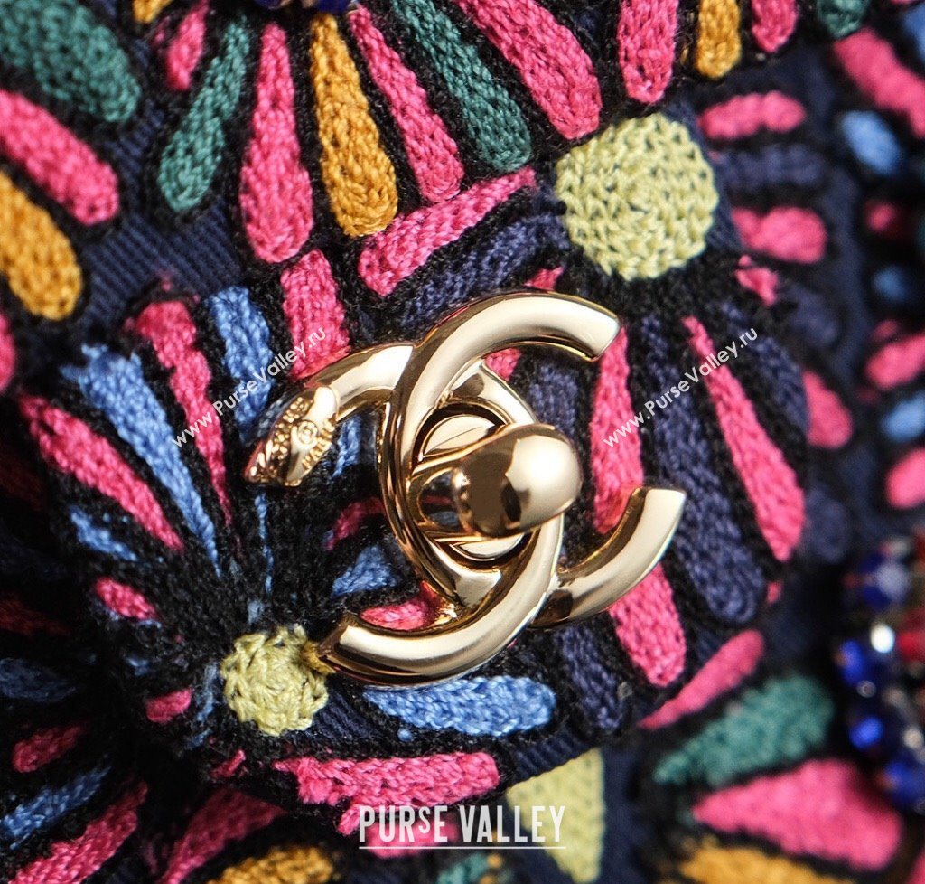 Chanel Mixed Fiber Embroidery Mini Classic Flap Bag Navy Blue/Multicolored 2025 A69900 (yezi-250703043)