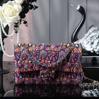 Chanel Mixed Fiber Embroidery Classic Medium Flap Bag A01112 Navy Blue/Multicolored 2025 (yezi-250703044)