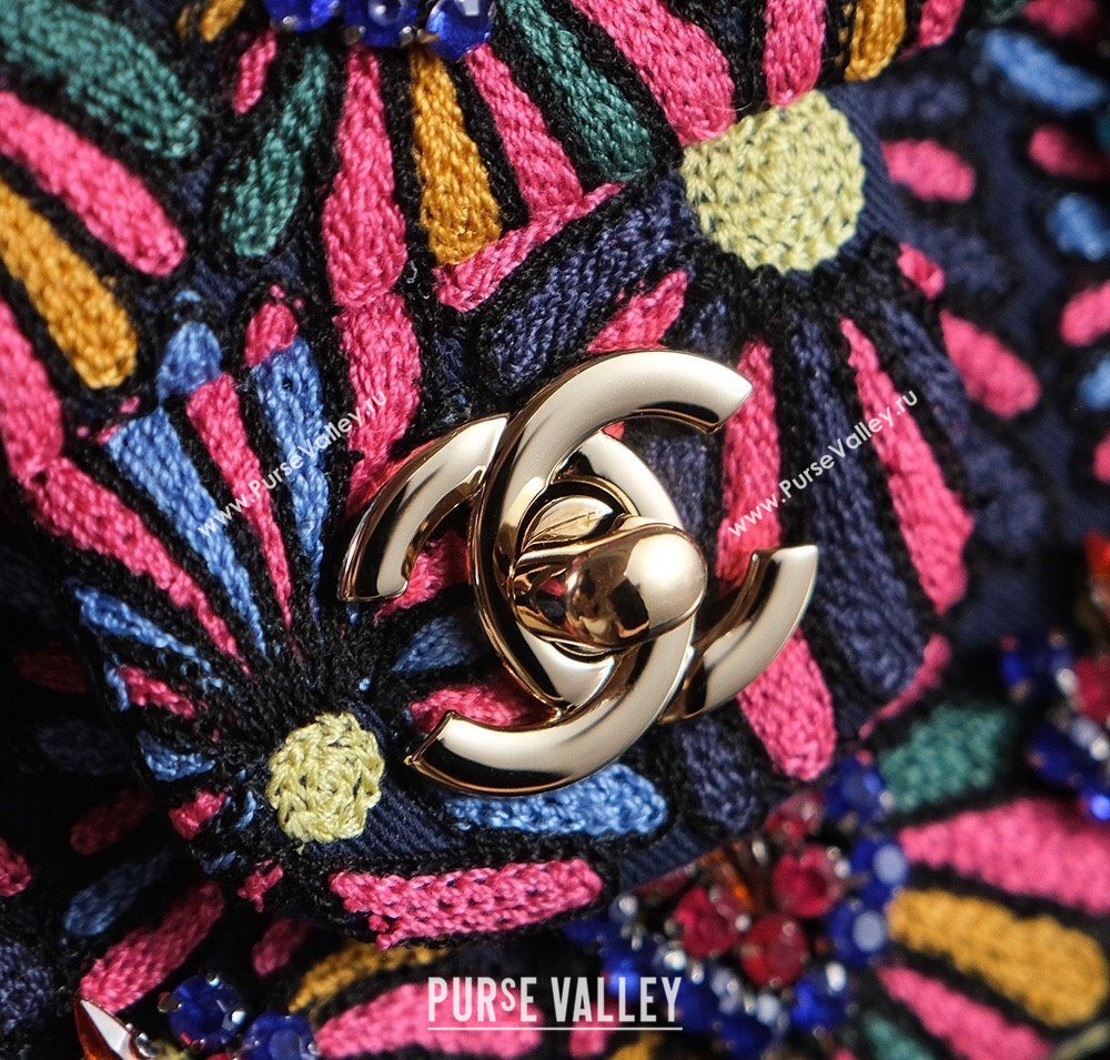 Chanel Mixed Fiber Embroidery Classic Medium Flap Bag A01112 Navy Blue/Multicolored 2025 (yezi-250703044)
