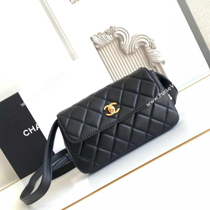 Chanel Calfskin Leather Phone Holder with Strap Black 2025 AP4677 (yezi-250703055)