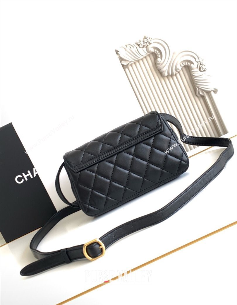 Chanel Calfskin Leather Phone Holder with Strap Black 2025 AP4677 (yezi-250703055)