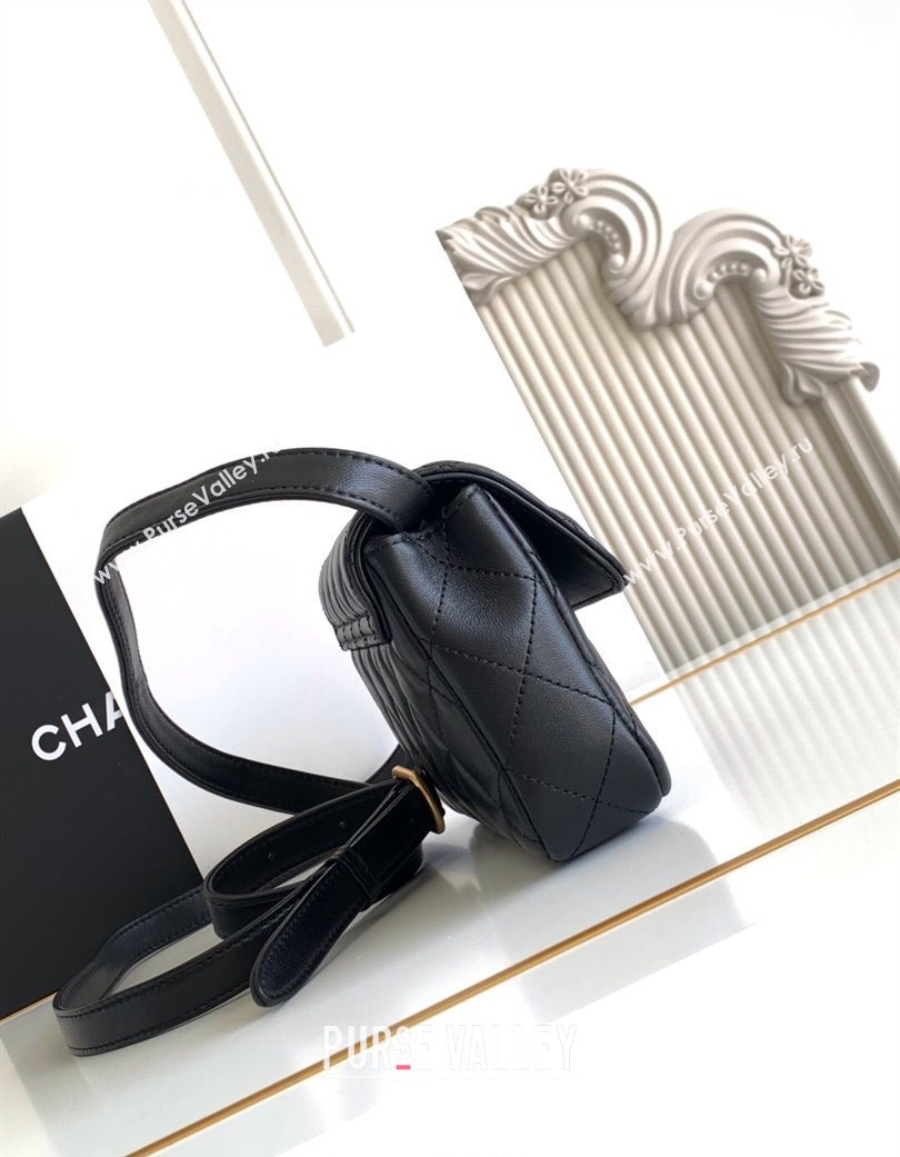 Chanel Calfskin Leather Phone Holder with Strap Black 2025 AP4677 (yezi-250703055)