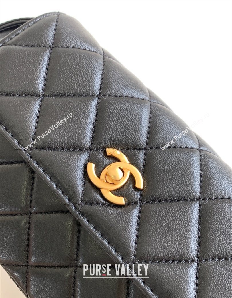 Chanel Calfskin Leather Phone Holder with Strap Black 2025 AP4677 (yezi-250703055)