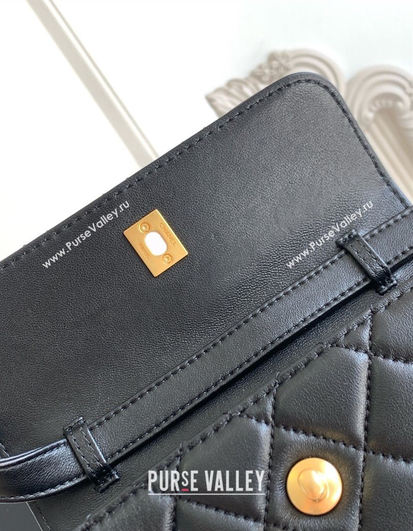 Chanel Calfskin Leather Phone Holder with Strap Black 2025 AP4677 (yezi-250703055)