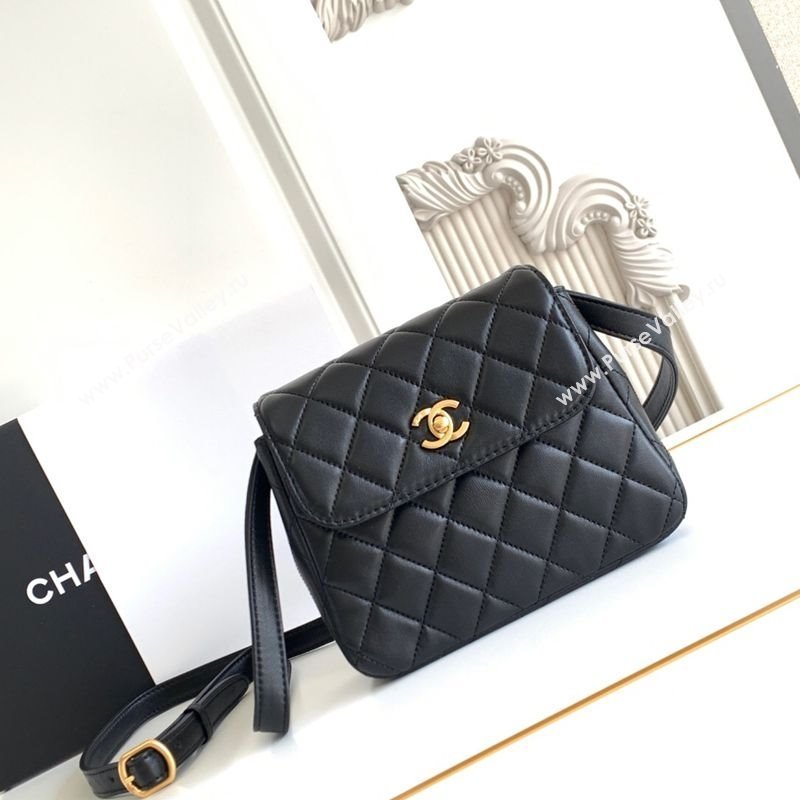 Chanel Calfskin Leather Phone Holder with Strap Black 2025 AP4679 (yezi-250703049)