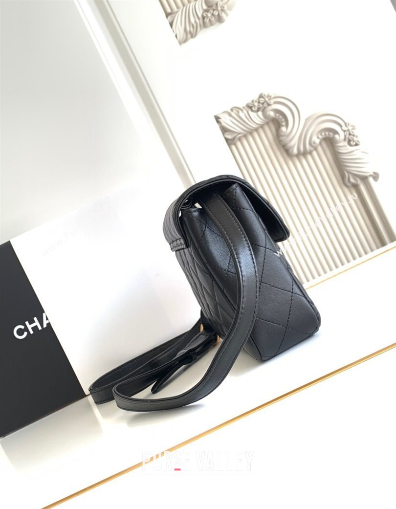 Chanel Calfskin Leather Phone Holder with Strap Black 2025 AP4679 (yezi-250703049)