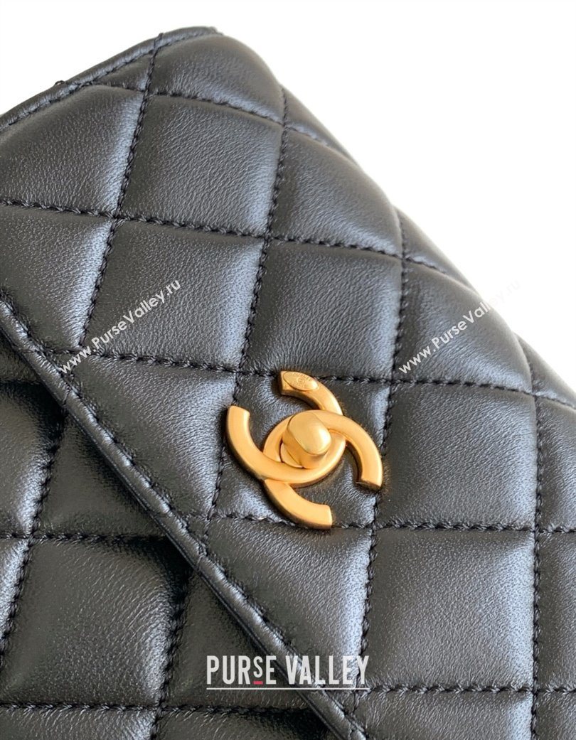 Chanel Calfskin Leather Phone Holder with Strap Black 2025 AP4679 (yezi-250703049)