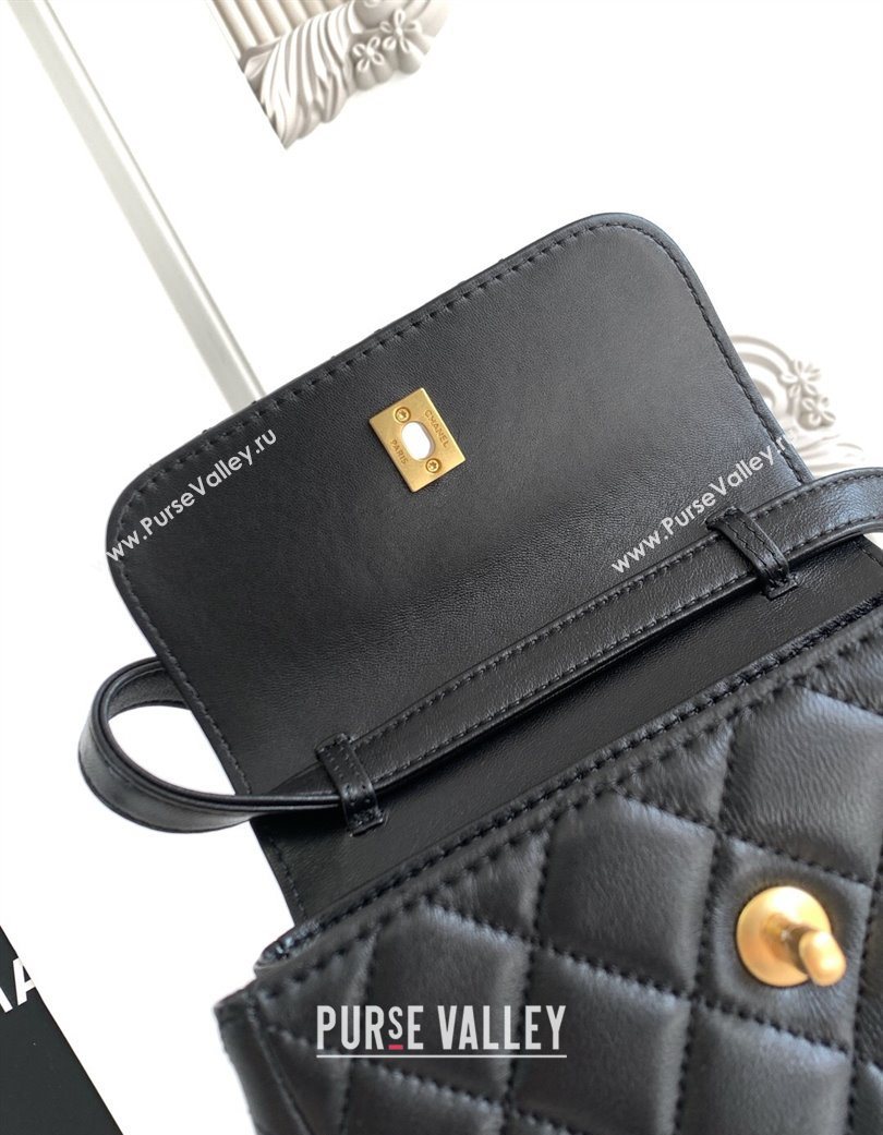Chanel Calfskin Leather Phone Holder with Strap Black 2025 AP4679 (yezi-250703049)