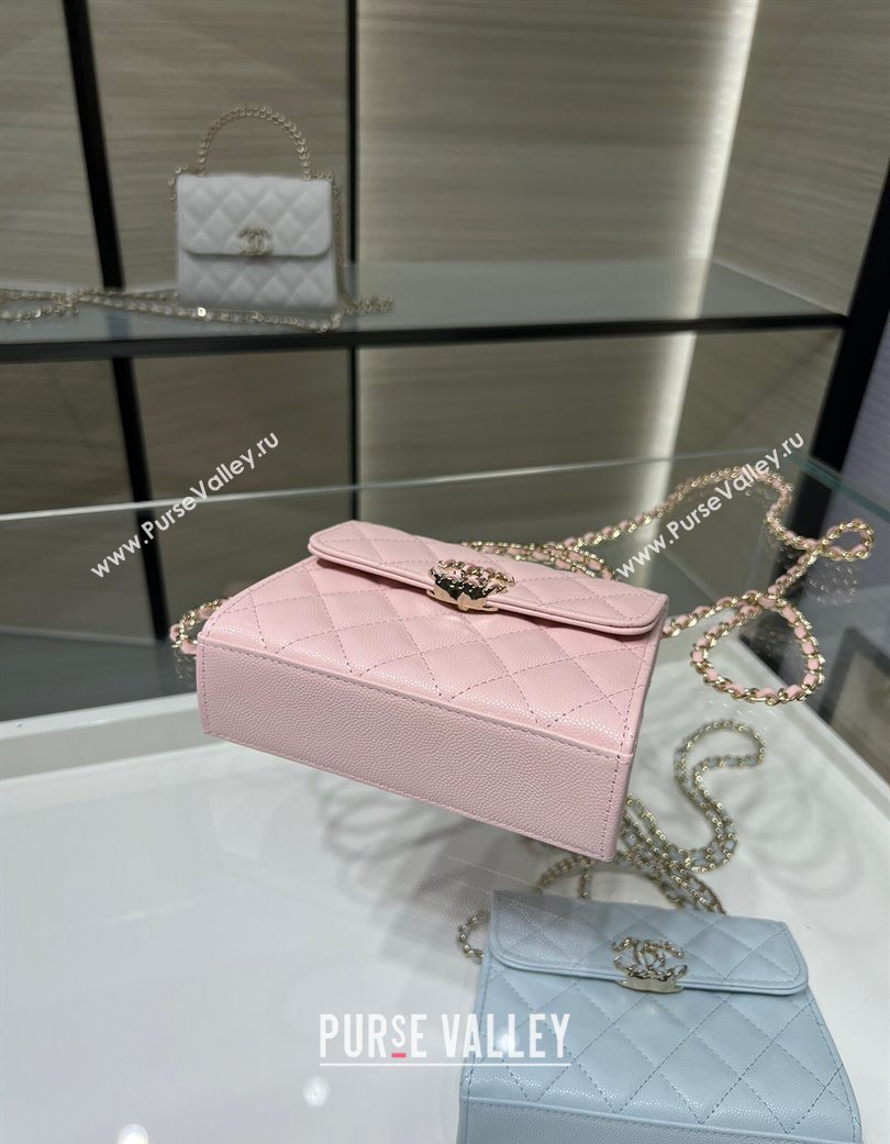 Chanel Grained Shiny Calfskin Clutch with Chain Light Pink 2025 AP3237 (yezi-250703058)