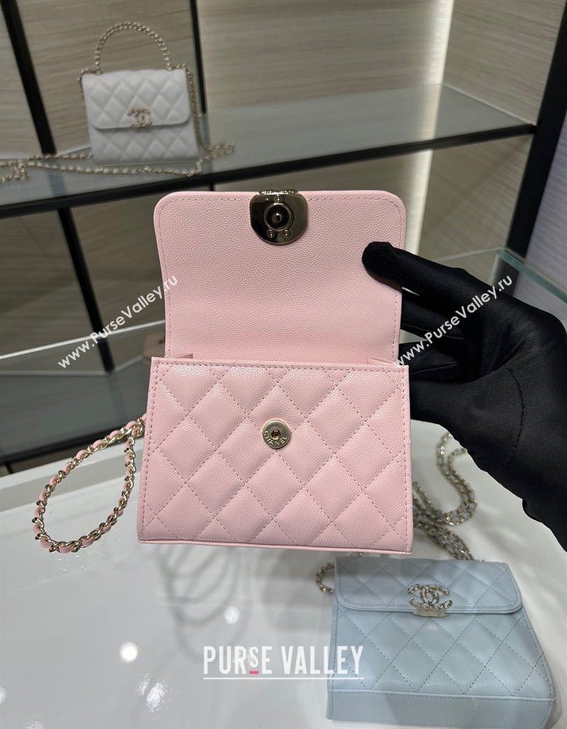 Chanel Grained Shiny Calfskin Clutch with Chain Light Pink 2025 AP3237 (yezi-250703058)