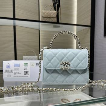 Chanel Grained Shiny Calfskin Clutch with Chain Blue 2025 AP3237 (yezi-250703059)
