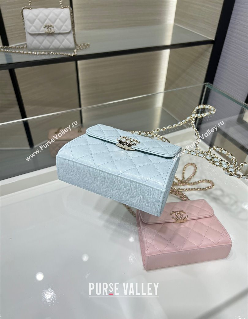 Chanel Grained Shiny Calfskin Clutch with Chain Blue 2025 AP3237 (yezi-250703059)