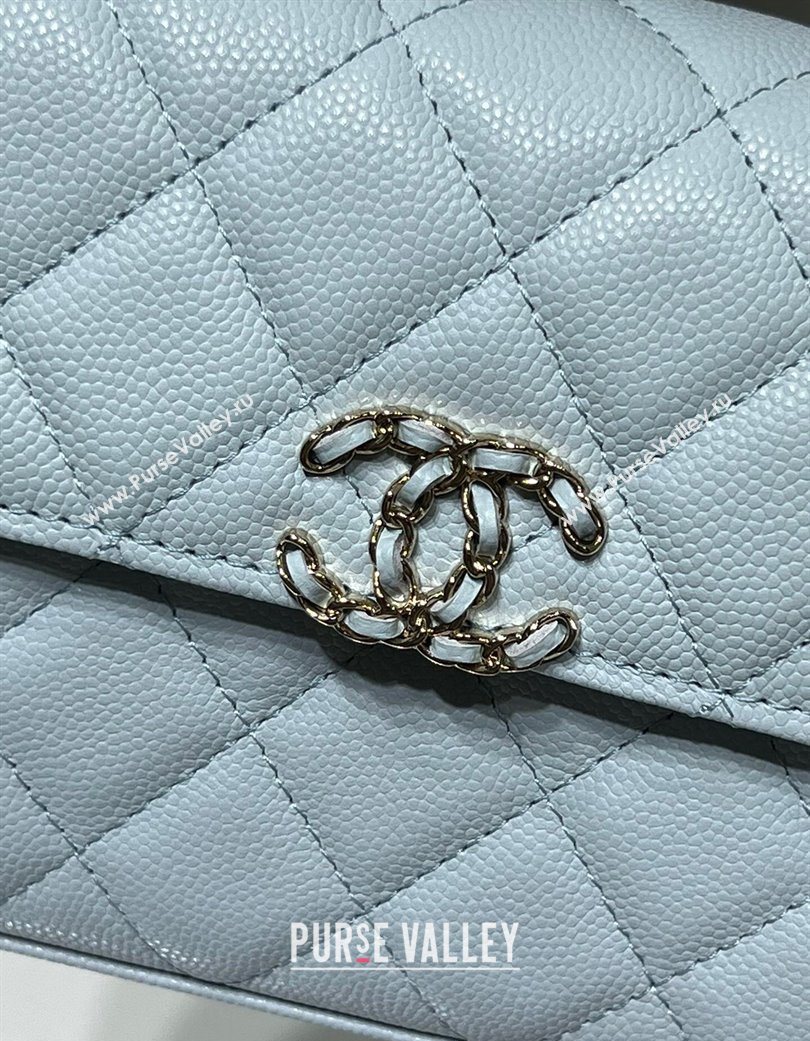 Chanel Grained Shiny Calfskin Clutch with Chain Blue 2025 AP3237 (yezi-250703059)