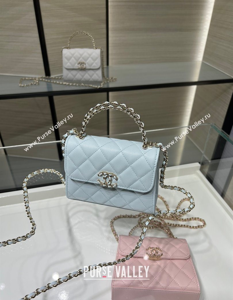 Chanel Grained Shiny Calfskin Clutch with Chain Blue 2025 AP3237 (yezi-250703059)