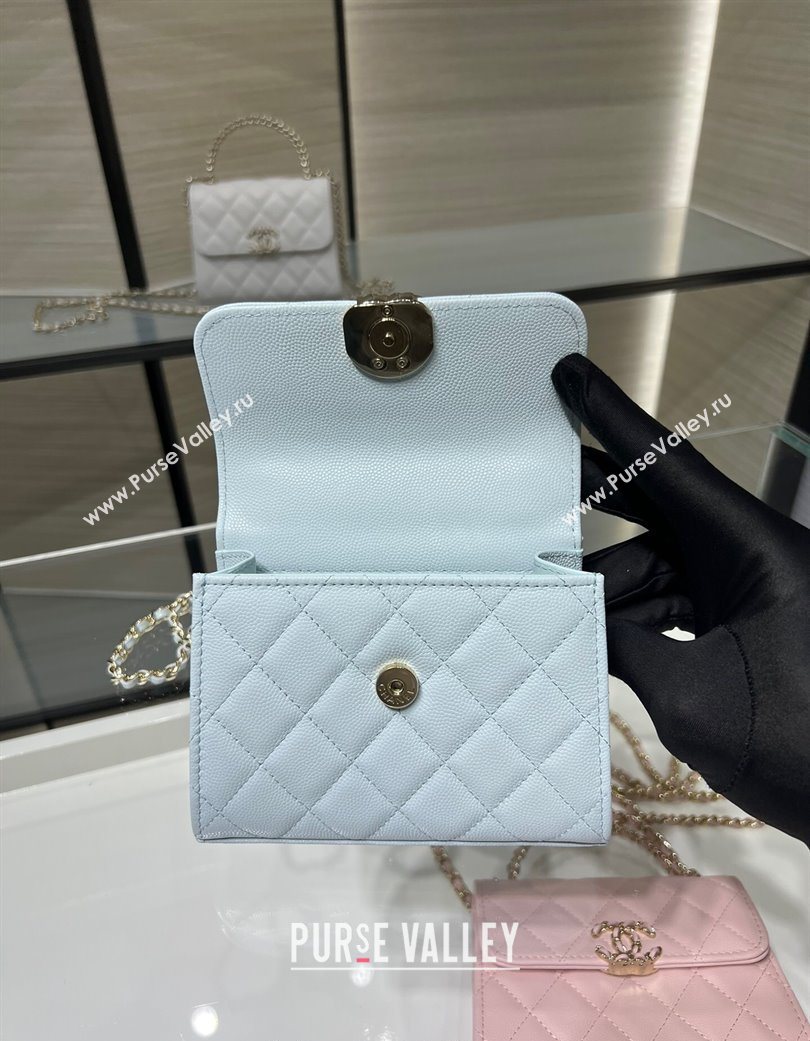 Chanel Grained Shiny Calfskin Clutch with Chain Blue 2025 AP3237 (yezi-250703059)