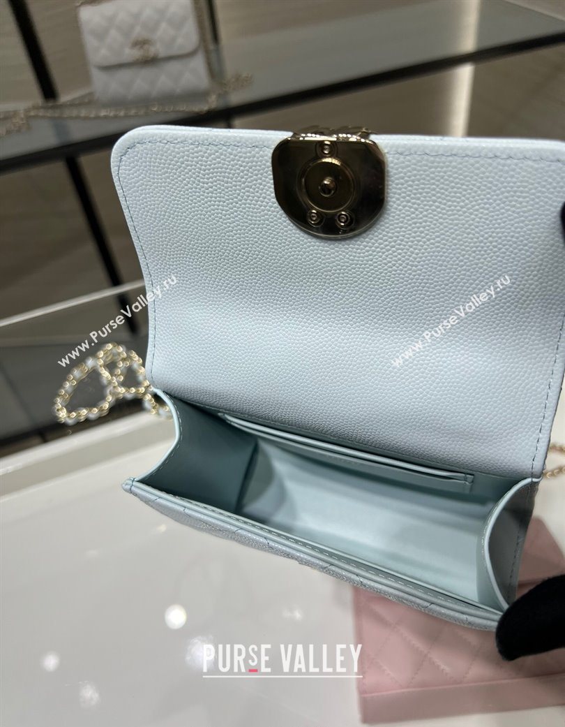 Chanel Grained Shiny Calfskin Clutch with Chain Blue 2025 AP3237 (yezi-250703059)