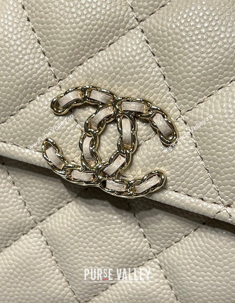 Chanel Grained Shiny Calfskin Clutch with Chain Beige 2025 AP3237 (yezi-250703060)